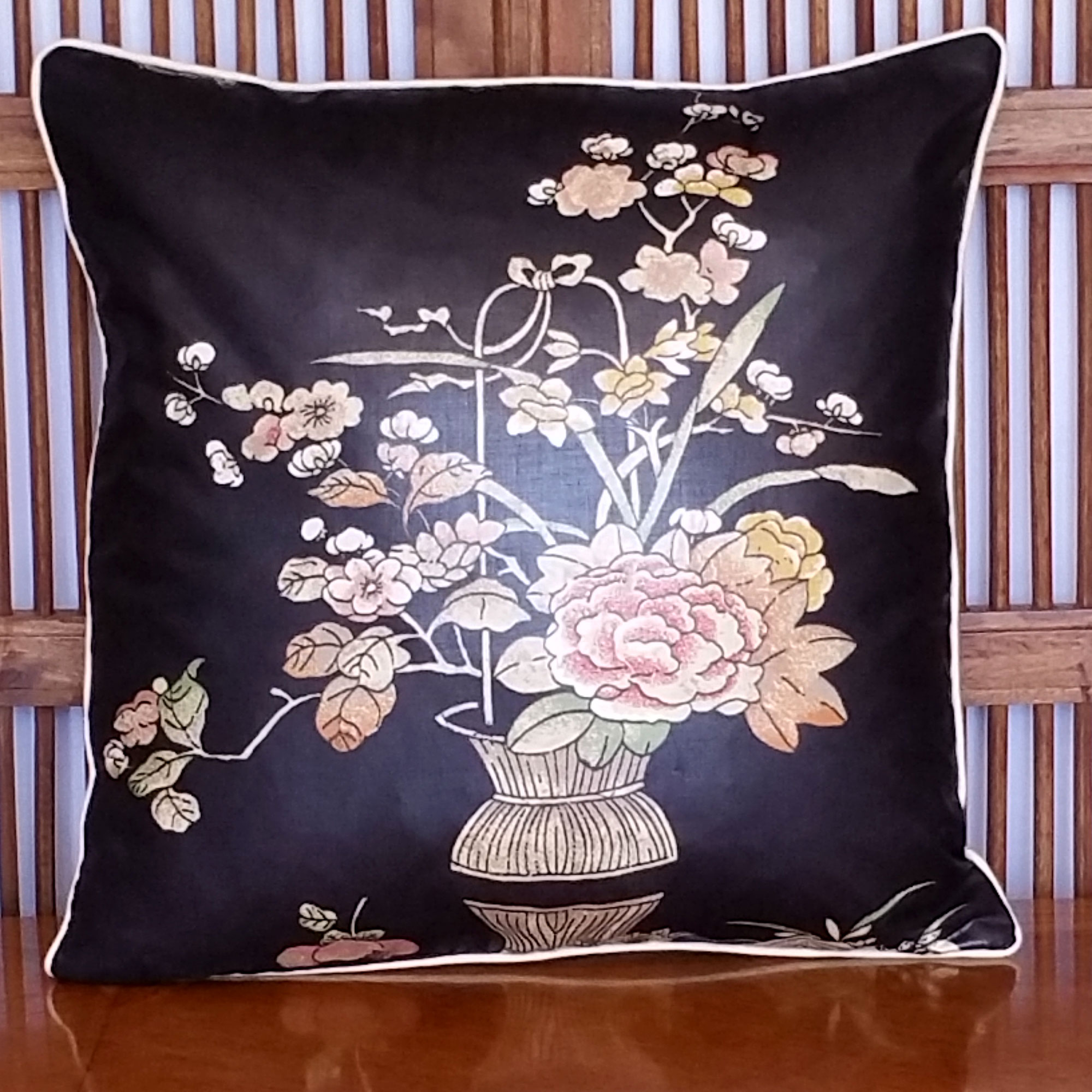 The Orient Collection Chinese Design on Black Glazed Cotton Cushion
