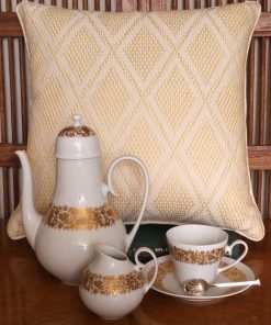 Cream and Pale Yellow Diamond  Heavy Woven Cotton Cushion 40x40cm