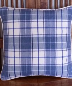 New England Light Navy Blue Double Check Cushion 31x31cm