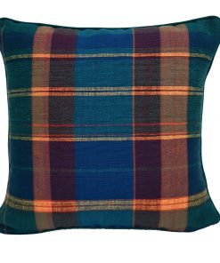 Dark Jade Forest Green Blue Madras Plaid Cushion 34cm